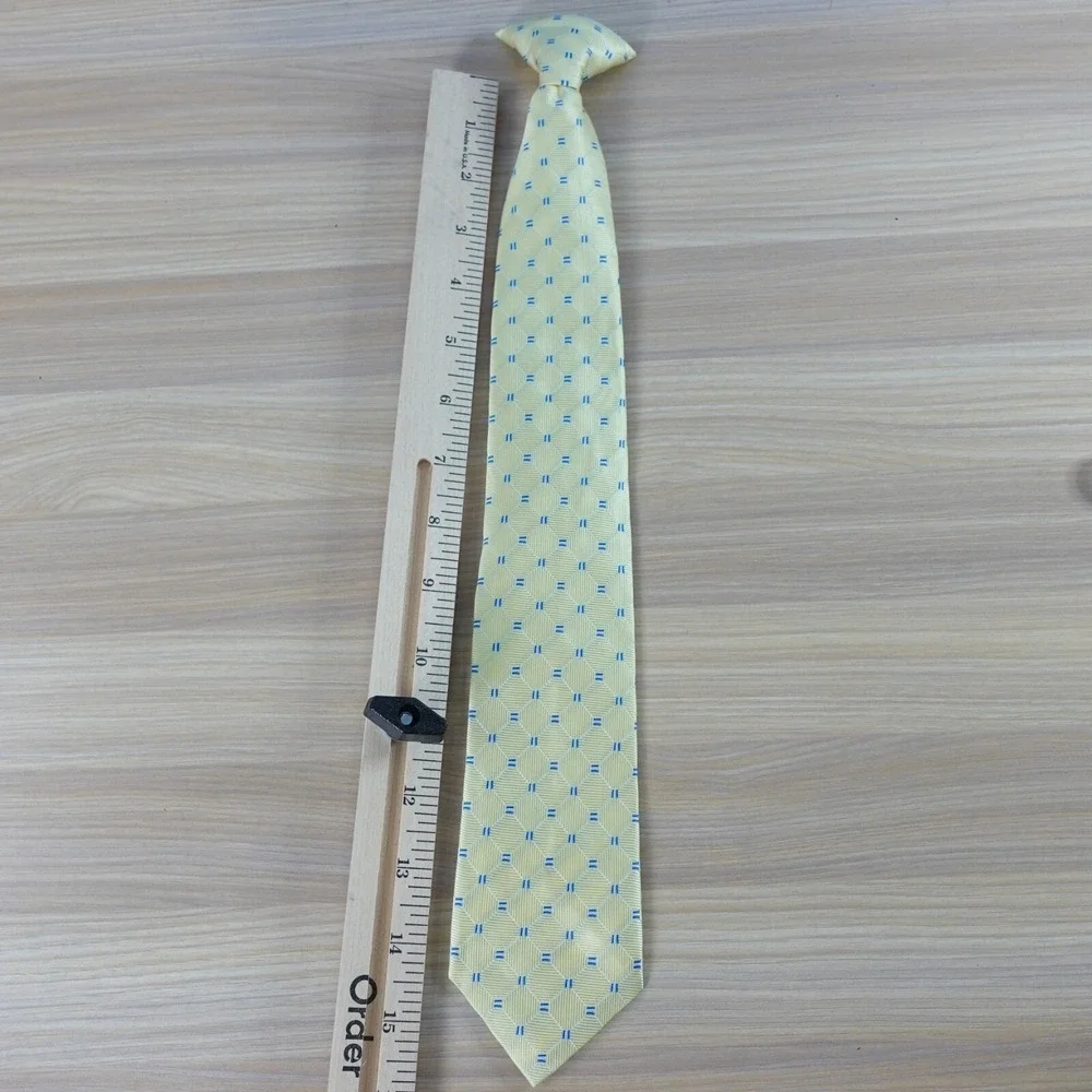 Yellow Geometric Diamond Neck Tie Boy Tuxedo Wedding Party Preppy Clip On GEORGE